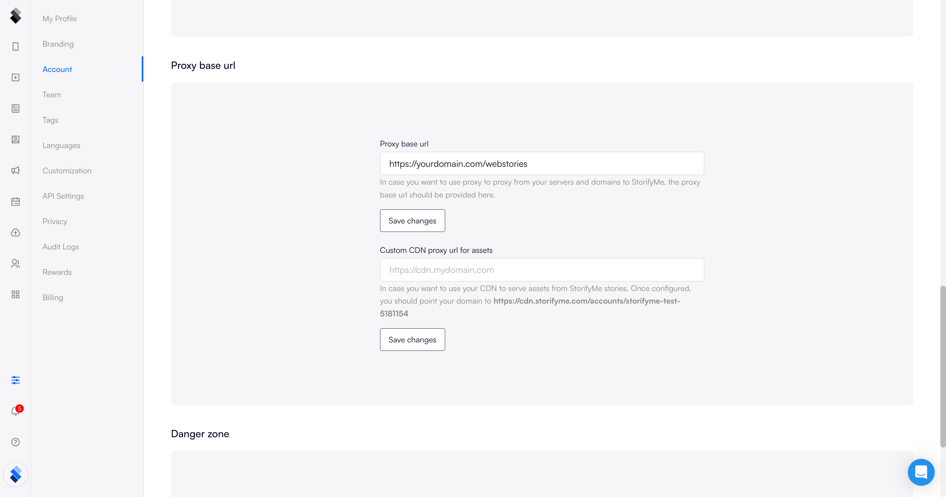 Proxy base URL configuration